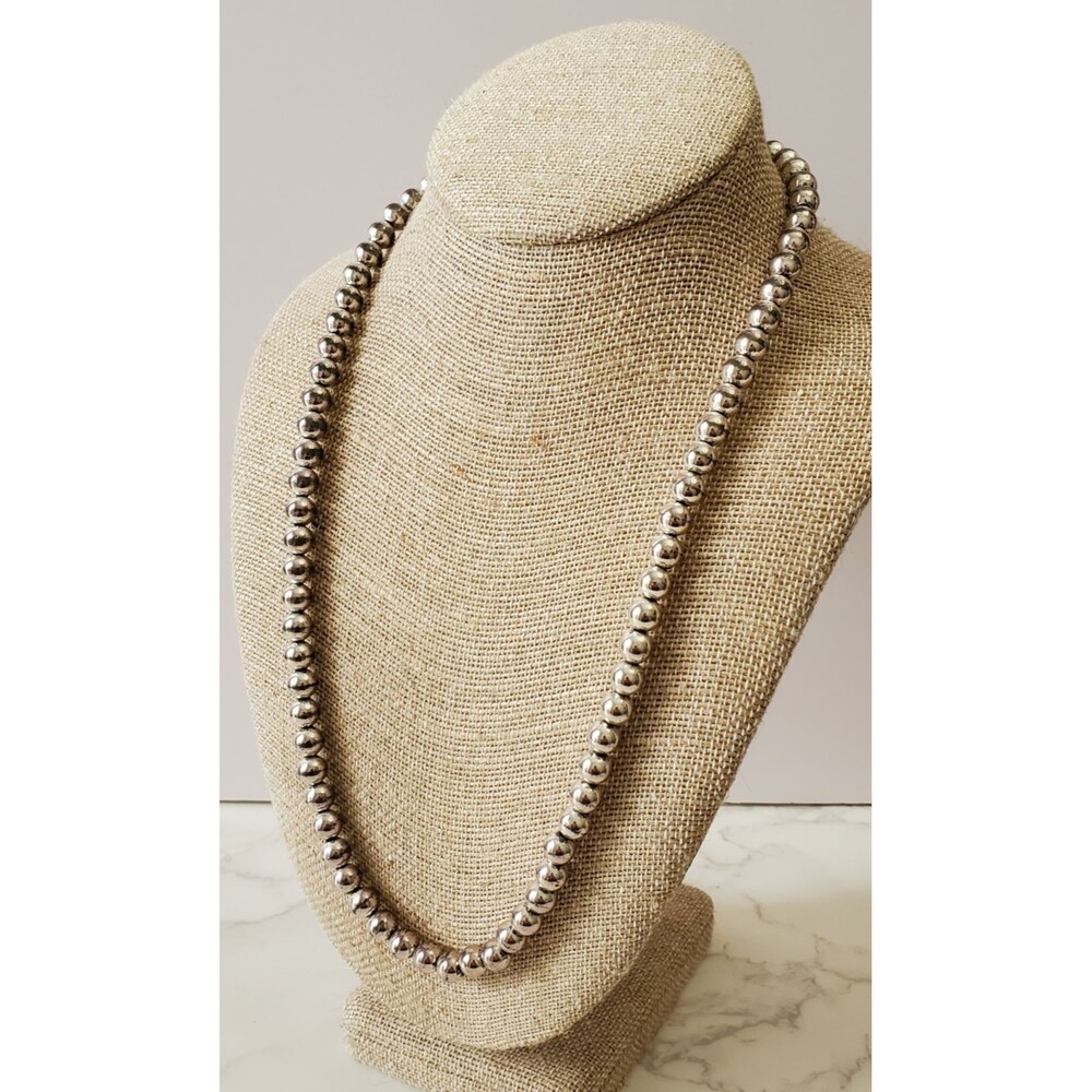 Vintage Napier Necklace Silvertone Round Beads 20" Shows Wear Patina or Rubbing